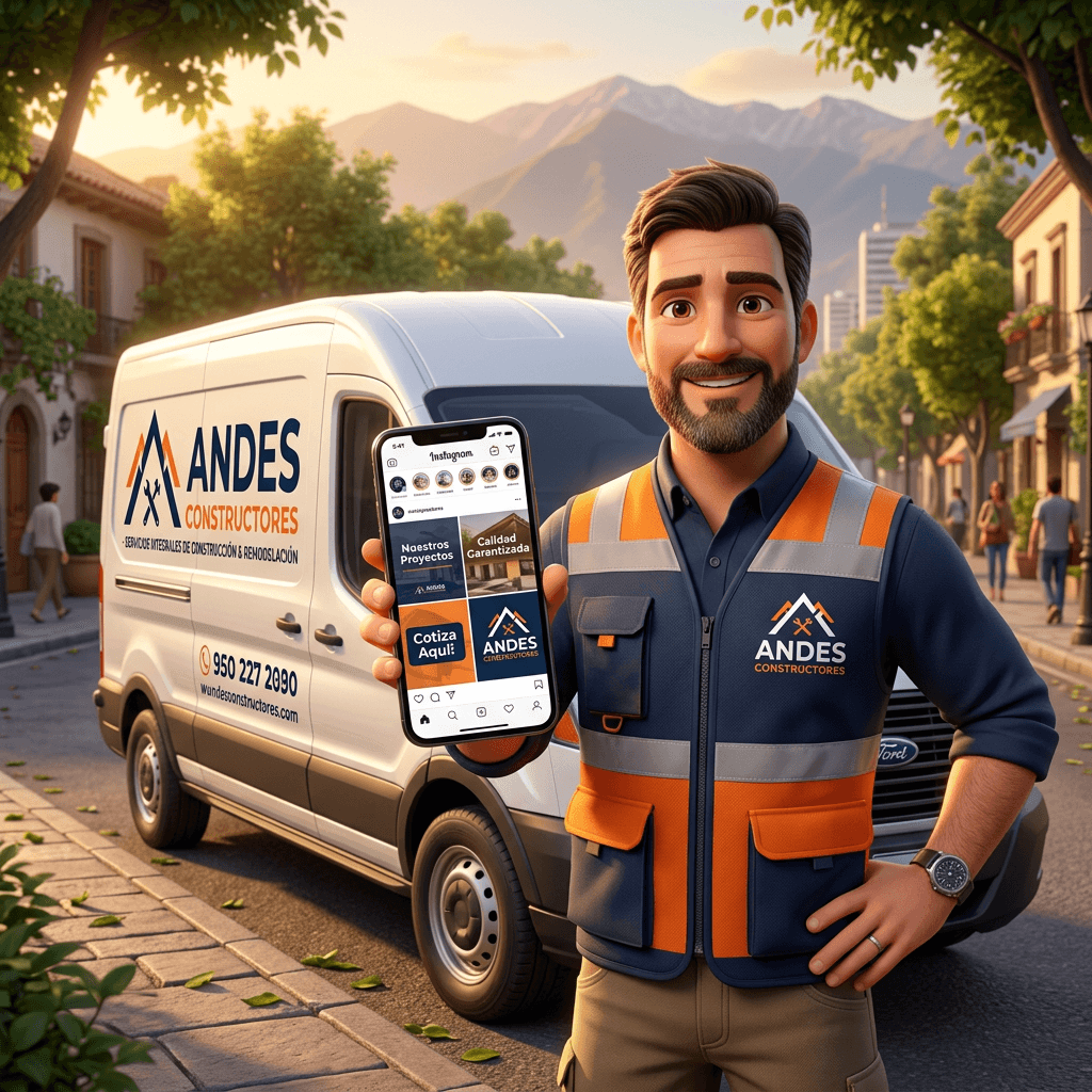 Dueño de constructora chilena mostrando consistencia visual entre su camioneta y su sitio web
