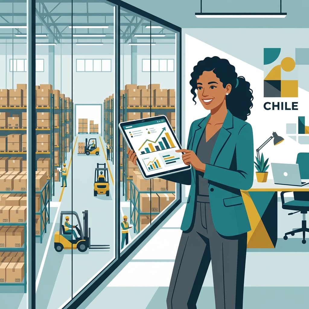 Dueño de distribuidora revisando su gestión digital en una tablet frente a su bodega