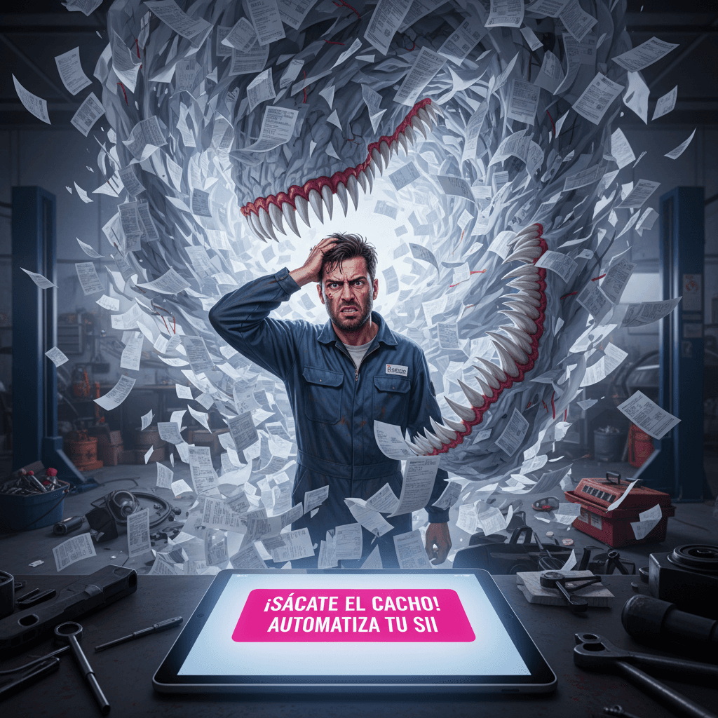 Dueño de negocio revisando facturación electrónica en su computador para evitar multas del SII