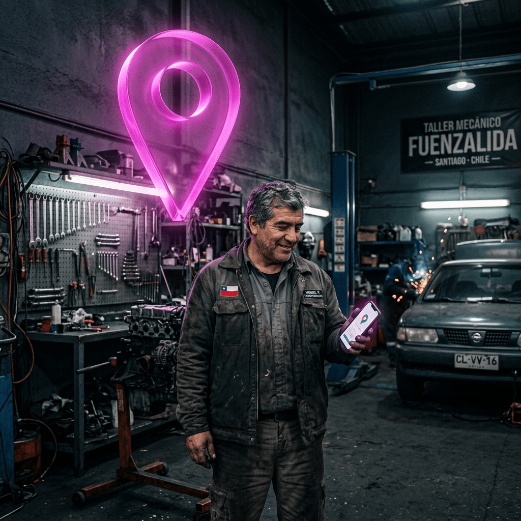 Dueño de negocio en Chile revisando su perfil de empresa en Google Maps desde un celular