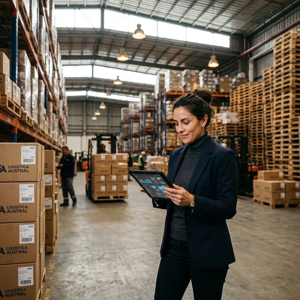 Bodega de distribución en Chile con paquetes listos para despacho regional