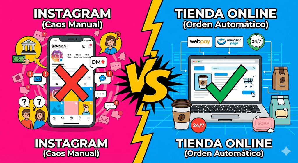 Comparación entre una tienda online profesional y un perfil de Instagram