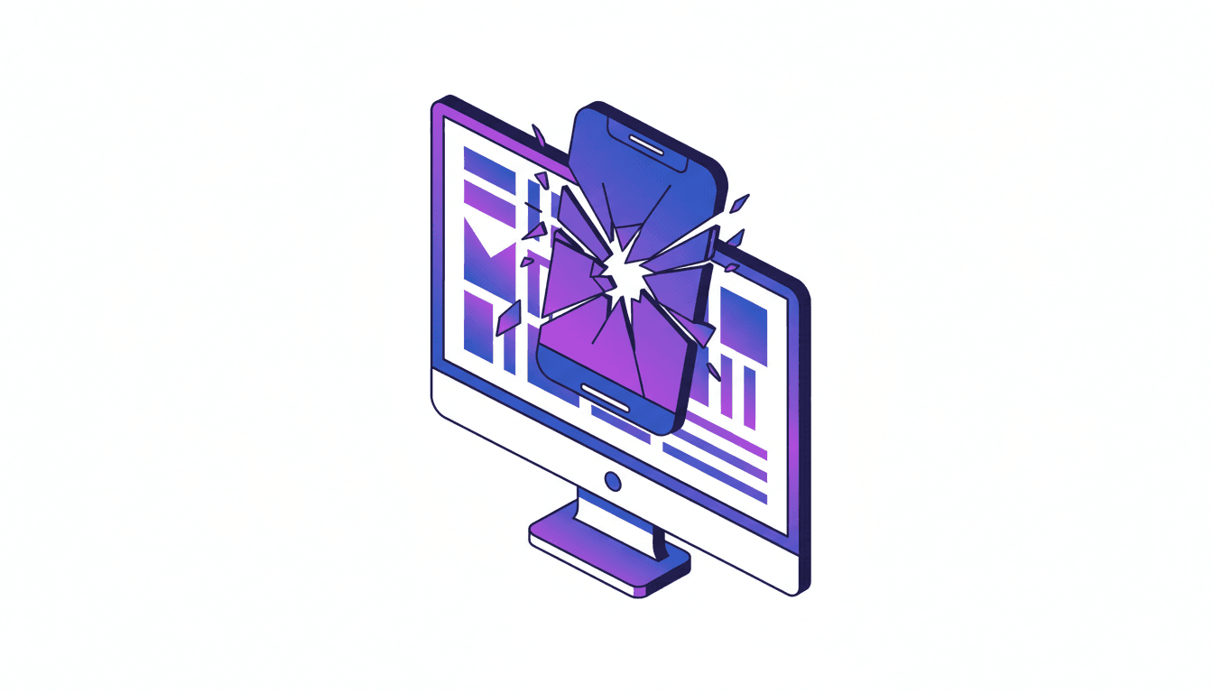 Portátil y móvil mostrando una web no optimizada frente a un documento del SII.